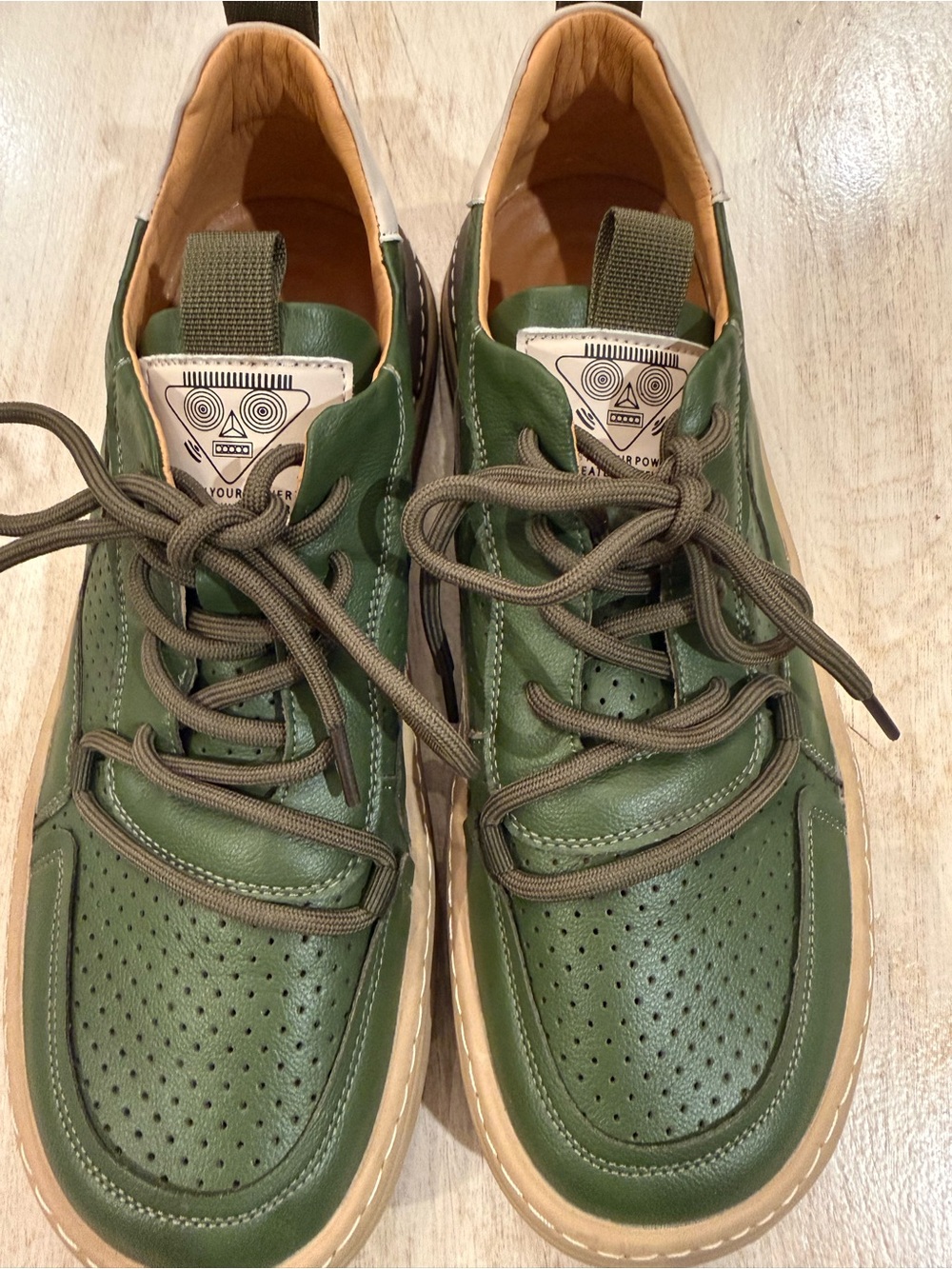 Men's Olive Green Perforated Leather Sneakers